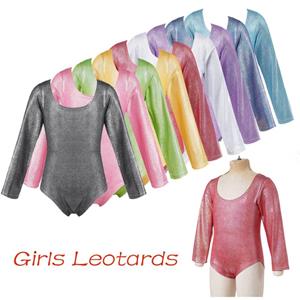 IEFiEL Kinderen meisjes eendelige sport jumpsuit ronde hals lange mouw glitter turnpakje bodysuit voor gymnastiek ballet danskleding