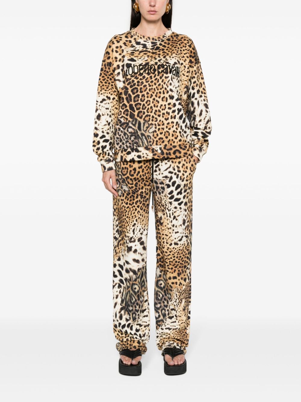 Roberto Cavalli Jaguar Skin-print cotton track pants - Beige