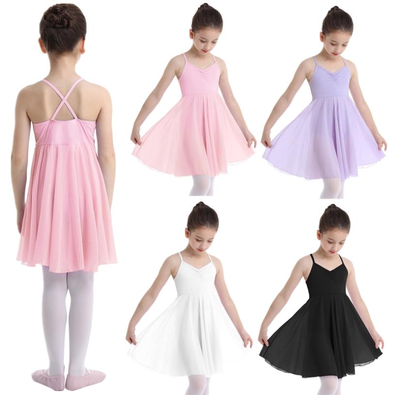 Inlzdz Mouwloze kinderen kinderen dansen ballet tutu jurk meisjes chiffon turnpakje jurk ballerina danskleding kostuum