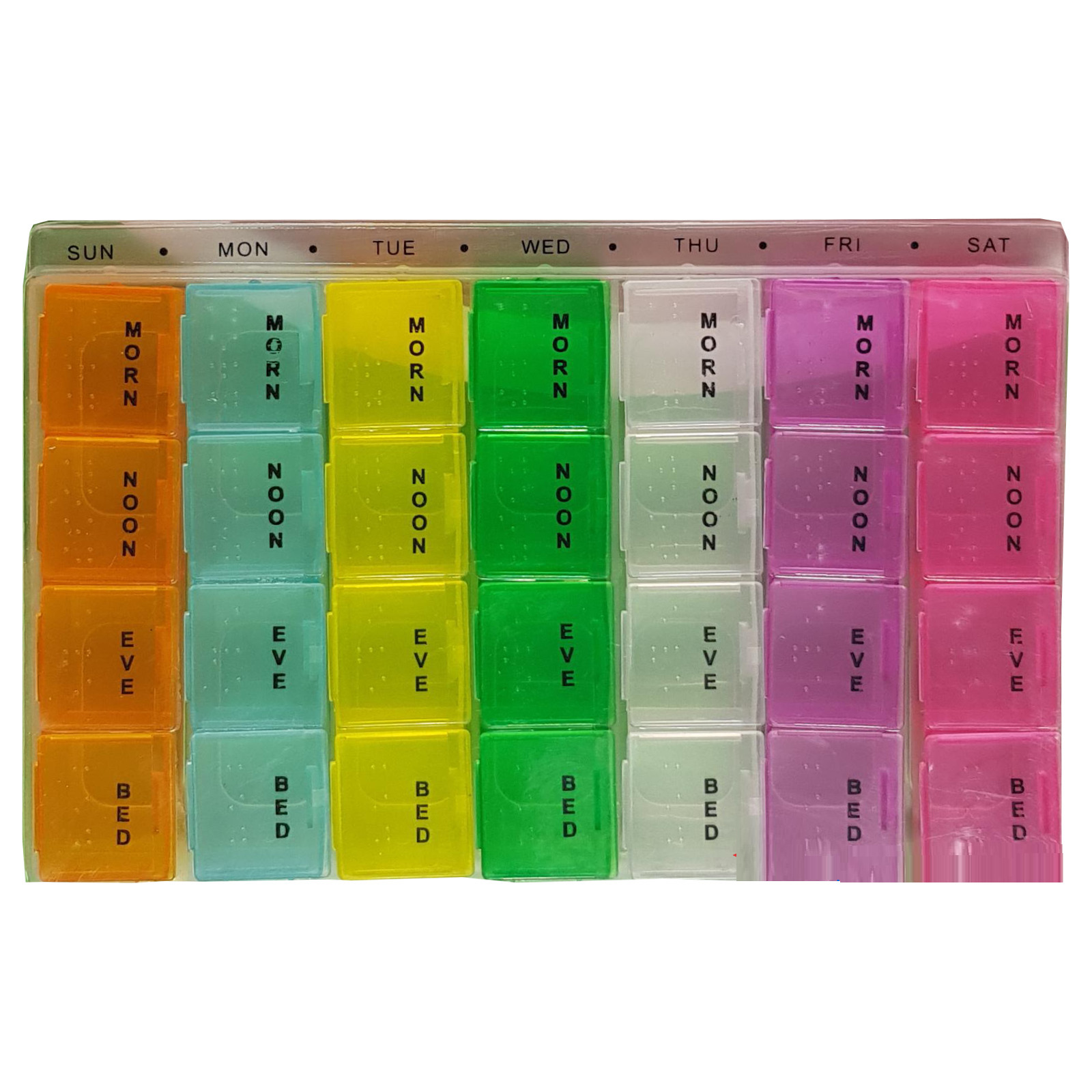 DID Gekleurde medicijnen doos/pillendoos 28-vaks wit 17 cm -