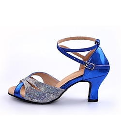 Dames Latin schoenen Dansschoenen Prestatie Toneel Voor Binnen Sprankelende schoenen Hakken Glitter Gesplitst Gesp Rood Blauw