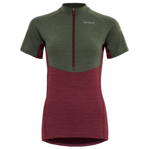 Devold  Women's Standal Merino Tee Zip Neck - Fietsshirt, rood/olijfgroen
