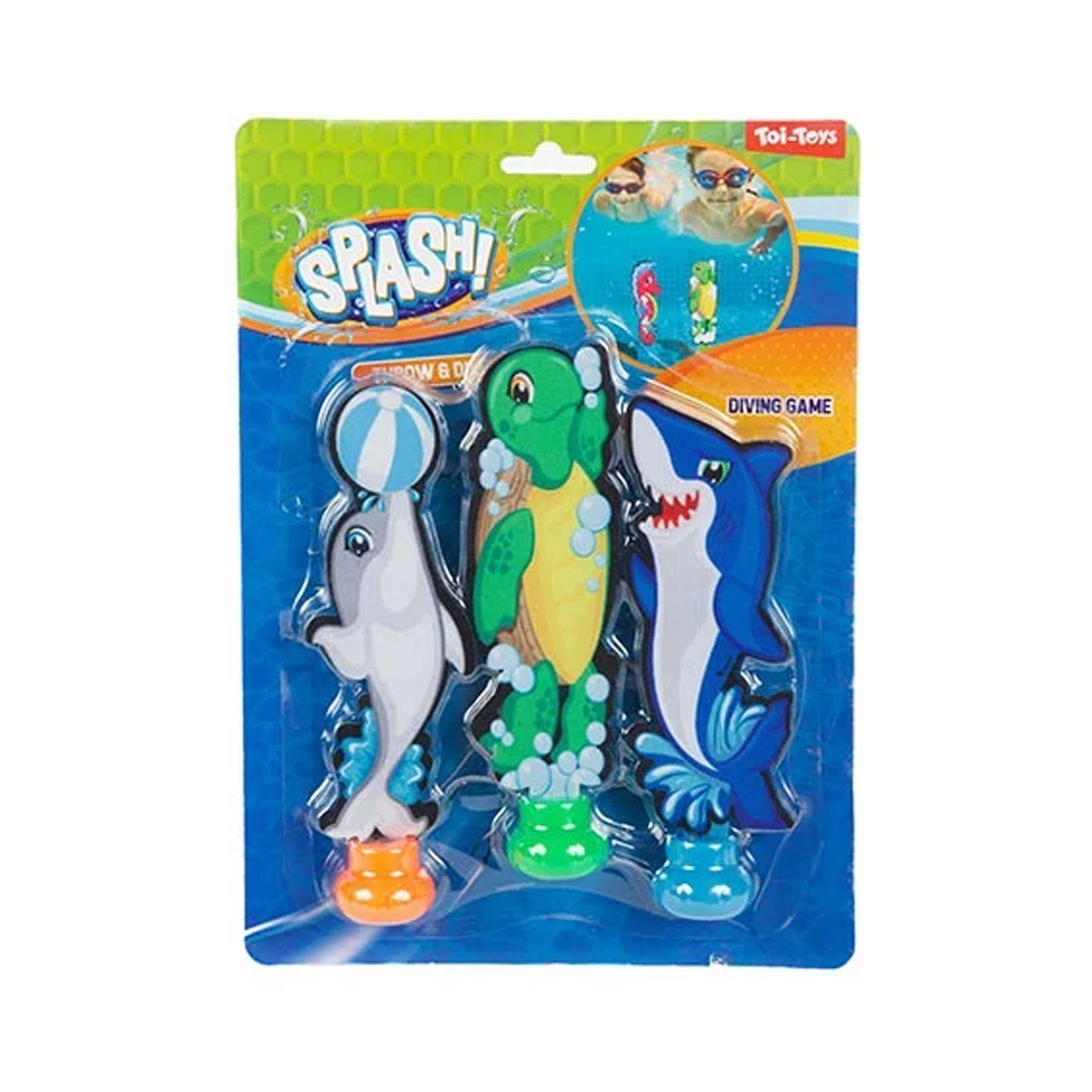 Toi-Toys Duikspeelgoed zwembad - set van 3x - zee figuren - dolfijn/schildpad/haai - kunststof - vakantiespel -