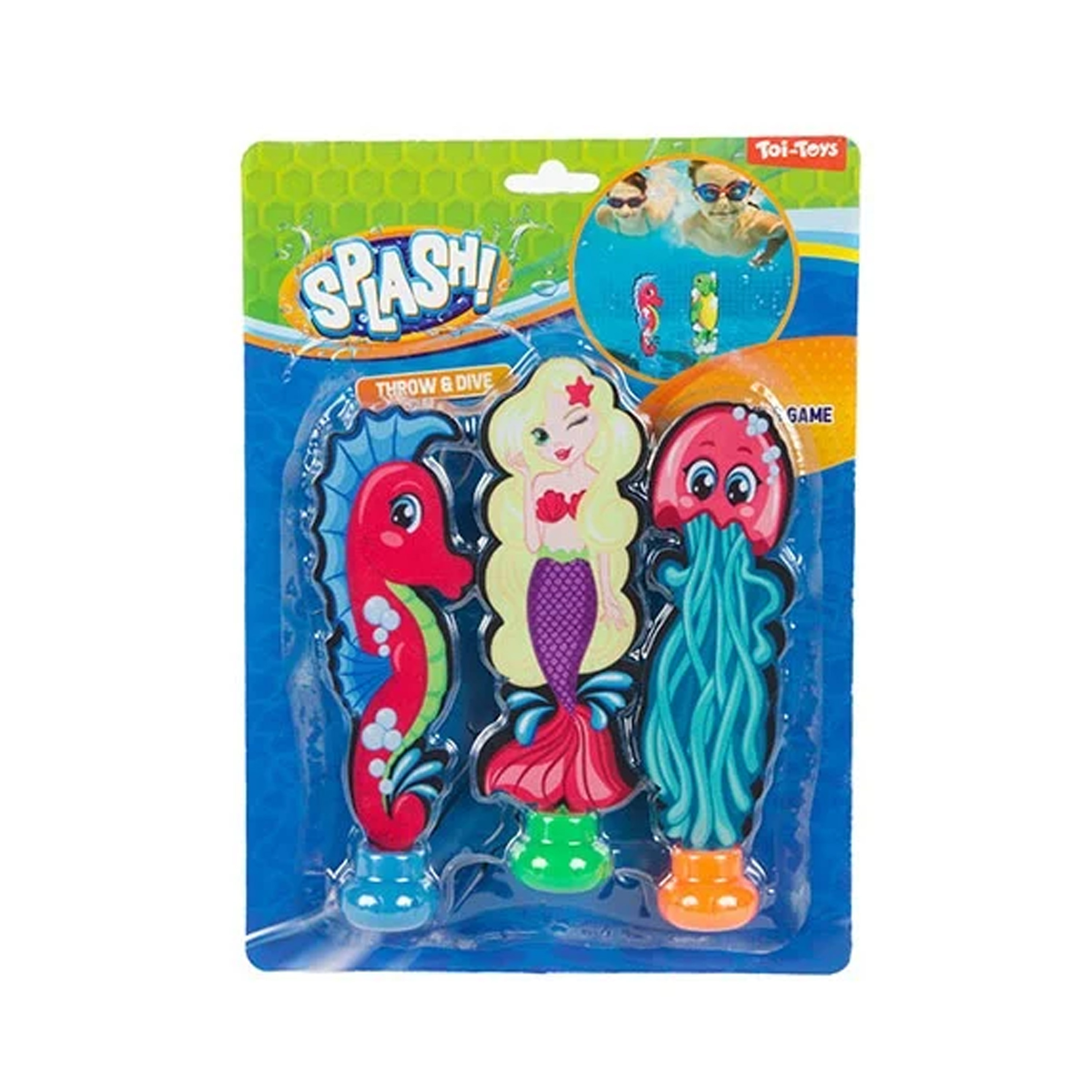 Toi-Toys Duikspeelgoed zwembad - set van 3x - zee figuren - zeepaardje/zeemeermin/kwal - kunststof - vakantie -