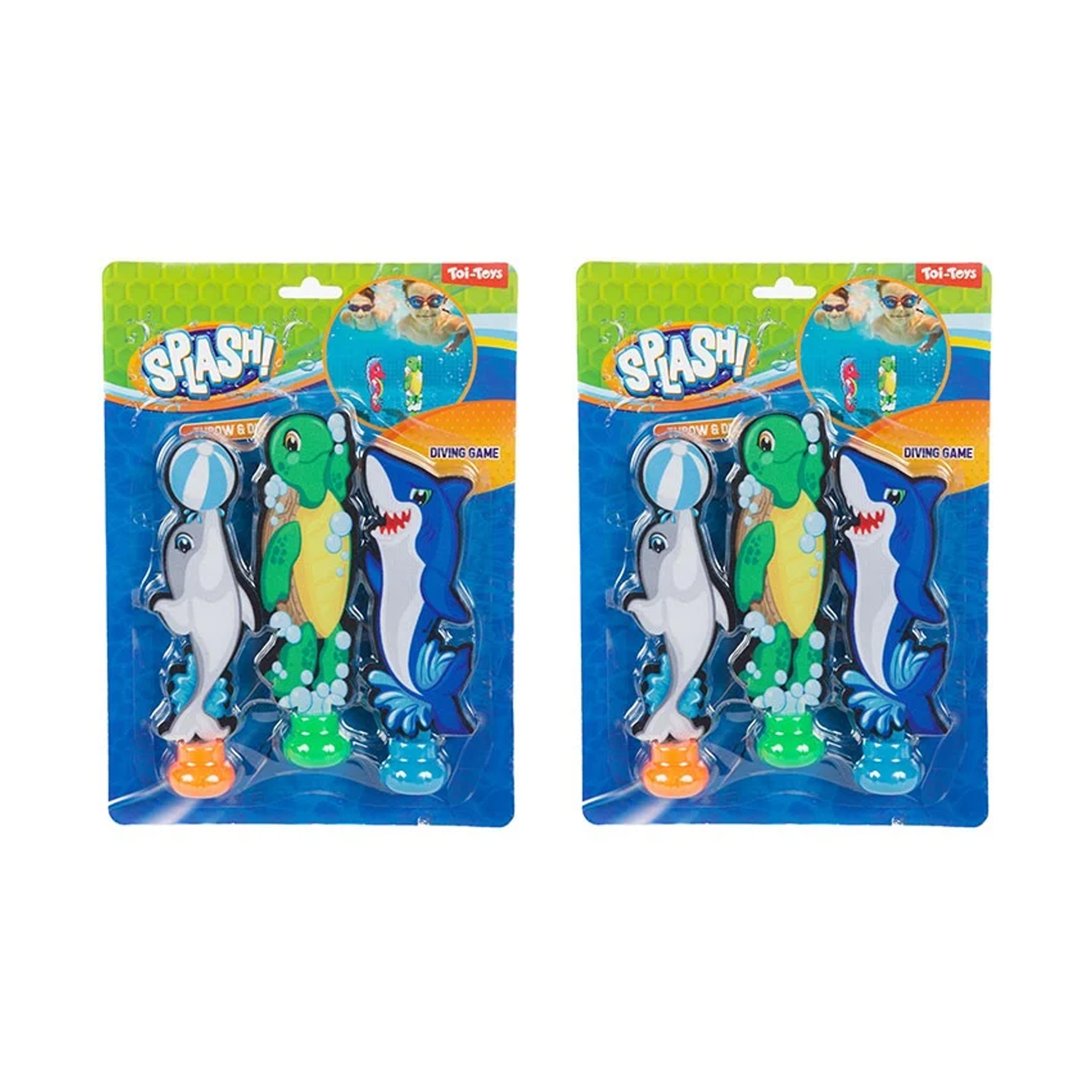 Toi-Toys Duikspeelgoed zwembad - set van 6x - zee figuren - dolfijn/schildpad/haai - kunststof - vakantiespel -