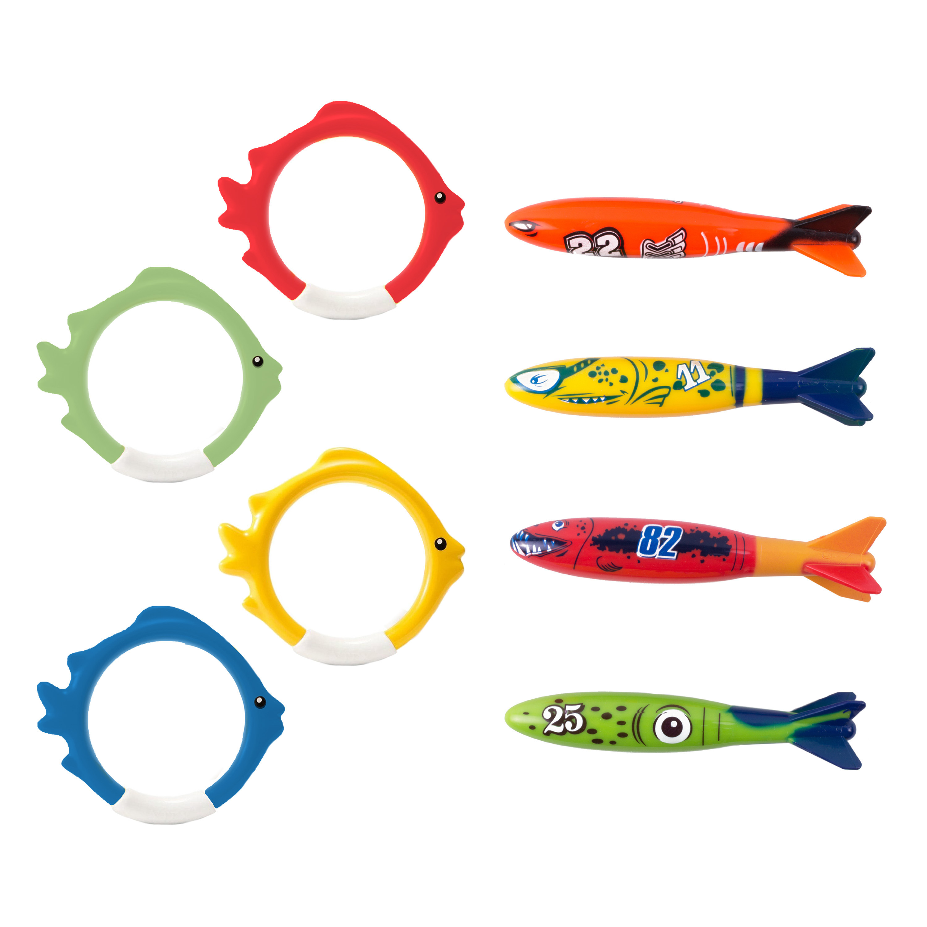 Merkloos Duikspeelgoed set - 8 stuks - gekleurd - vissen - duik spelletjes - zwembad speelgoed -