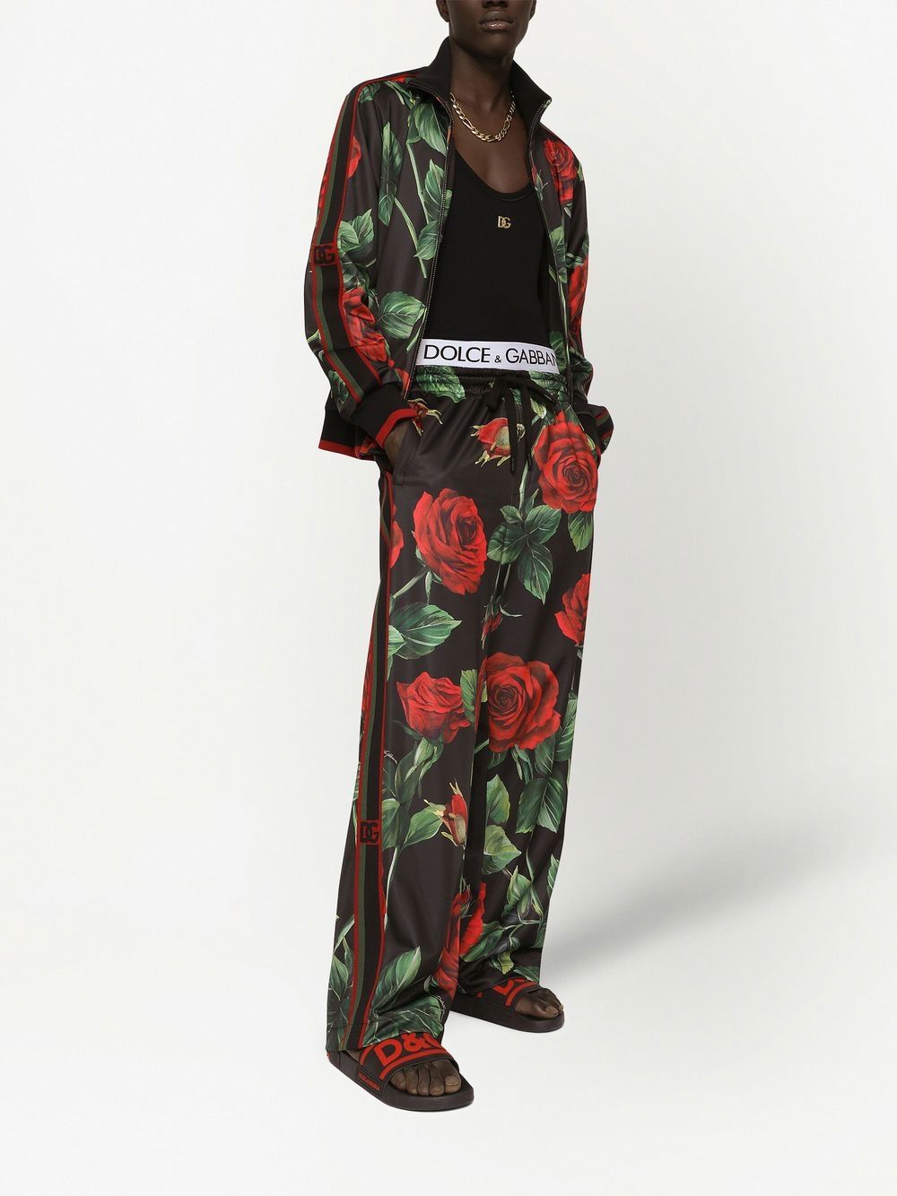 Dolce & Gabbana Broek met bloemenprint - Zwart