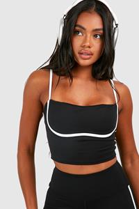 Boohoo Premium Vormende Gewatteerde Sport Bh Met Biezen, Black