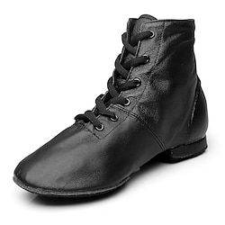 Dames Jazz schoenen Ballroom schoenen Salsa schoenen Line dance Prestatie Laarzen Gesplitste zool Zacht Platte hak Veters Elastisch Zwart