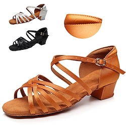 Dames Latin schoenen Dansschoenen Voor Binnen Professioneel Samba Standaard Sandalen Hielbescherming Lage hak Dikke hak Open teen Volwassenen Kinderen Zwart Wit Bruin