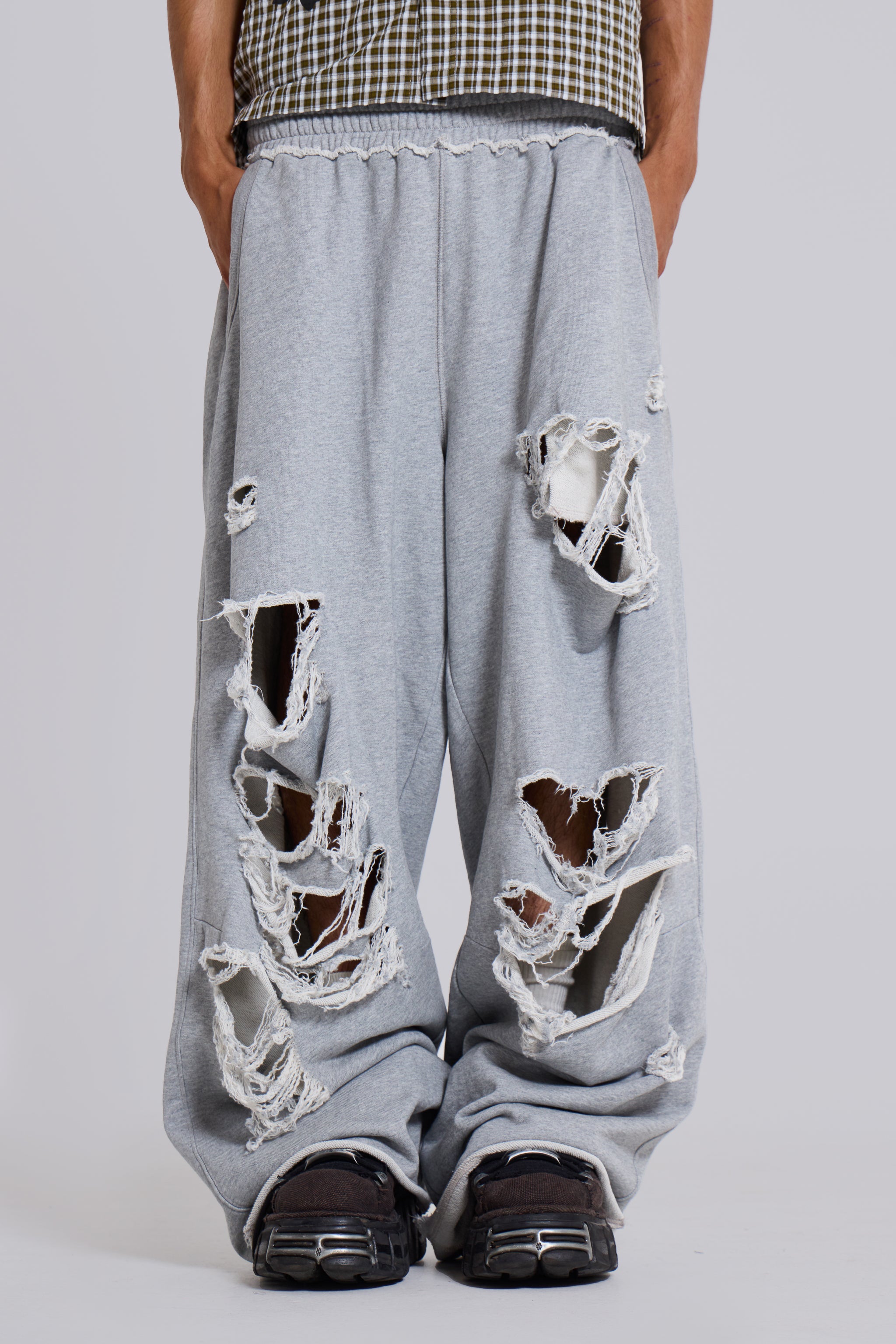 Jaded Man Distressed Grey Marl Loopback Monster Joggers