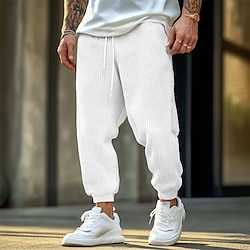 Light in the box Voor heren Joggingbroeken Jogger Broek Wafel broek Trekkoord Elastische taille Effen Comfort Zacht Volledige lengte Buiten Casual Dagelijks Sport Modieus Zwart Wit