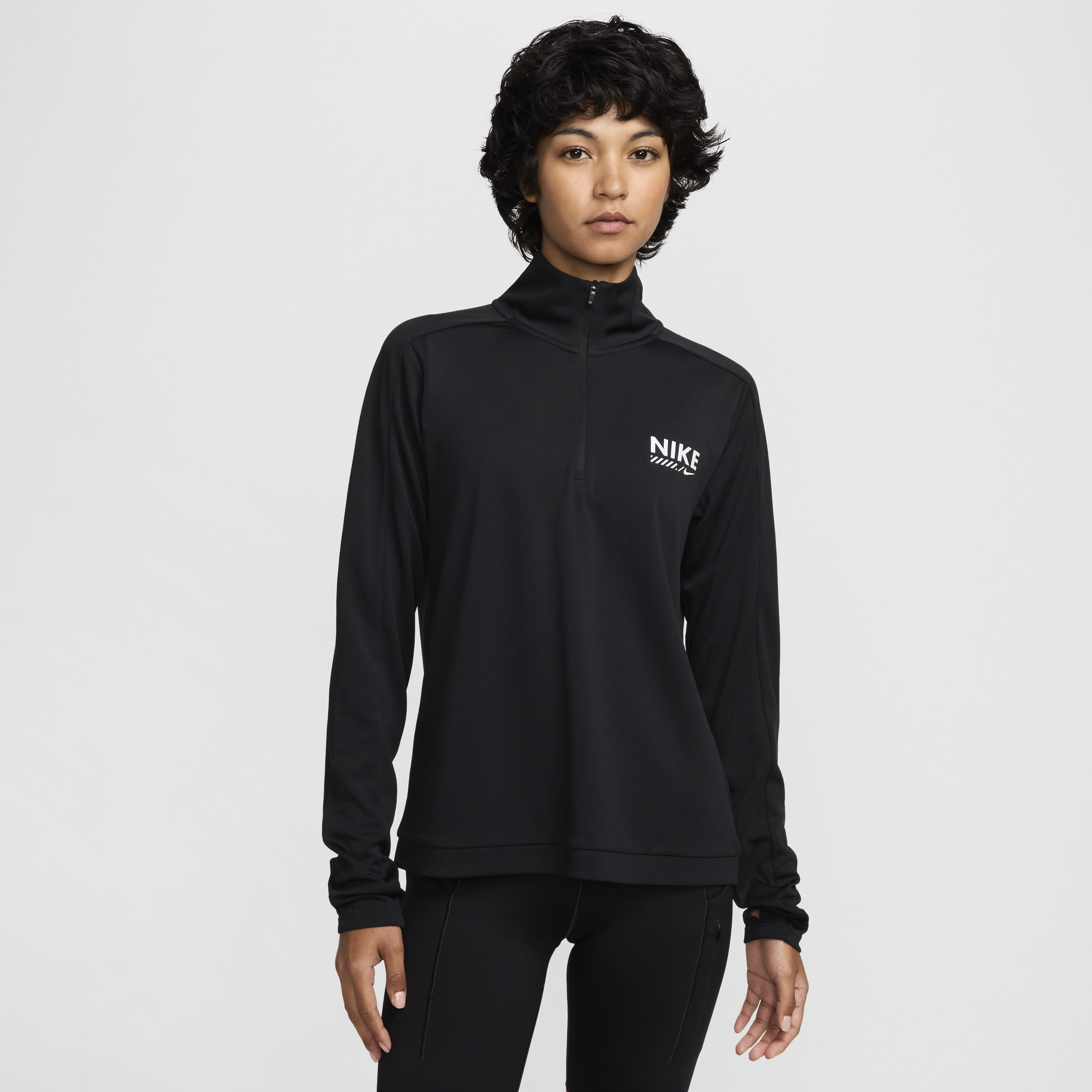 Nike Pacer Dri-FIT hardlooptop met korte rits voor dames - Zwart