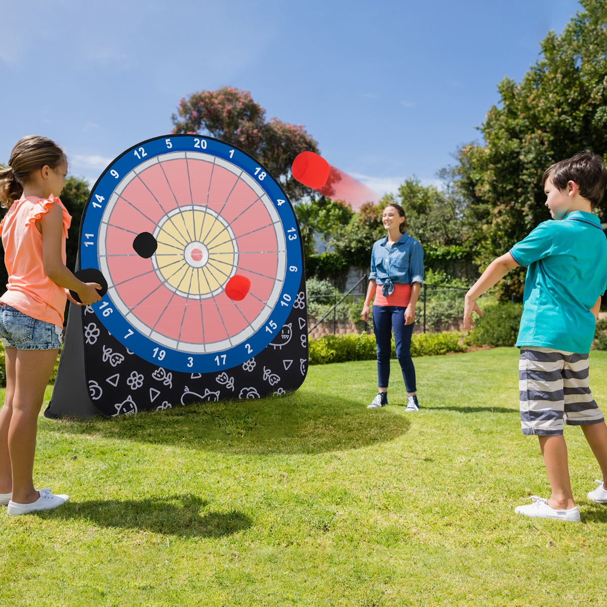 Groot Bal-Gooi Doel voor Kinderen 4 Kleverige Ballen Draagtas Reuze Buitenspelen en Activiteiten voor Familiefeesten Tuin