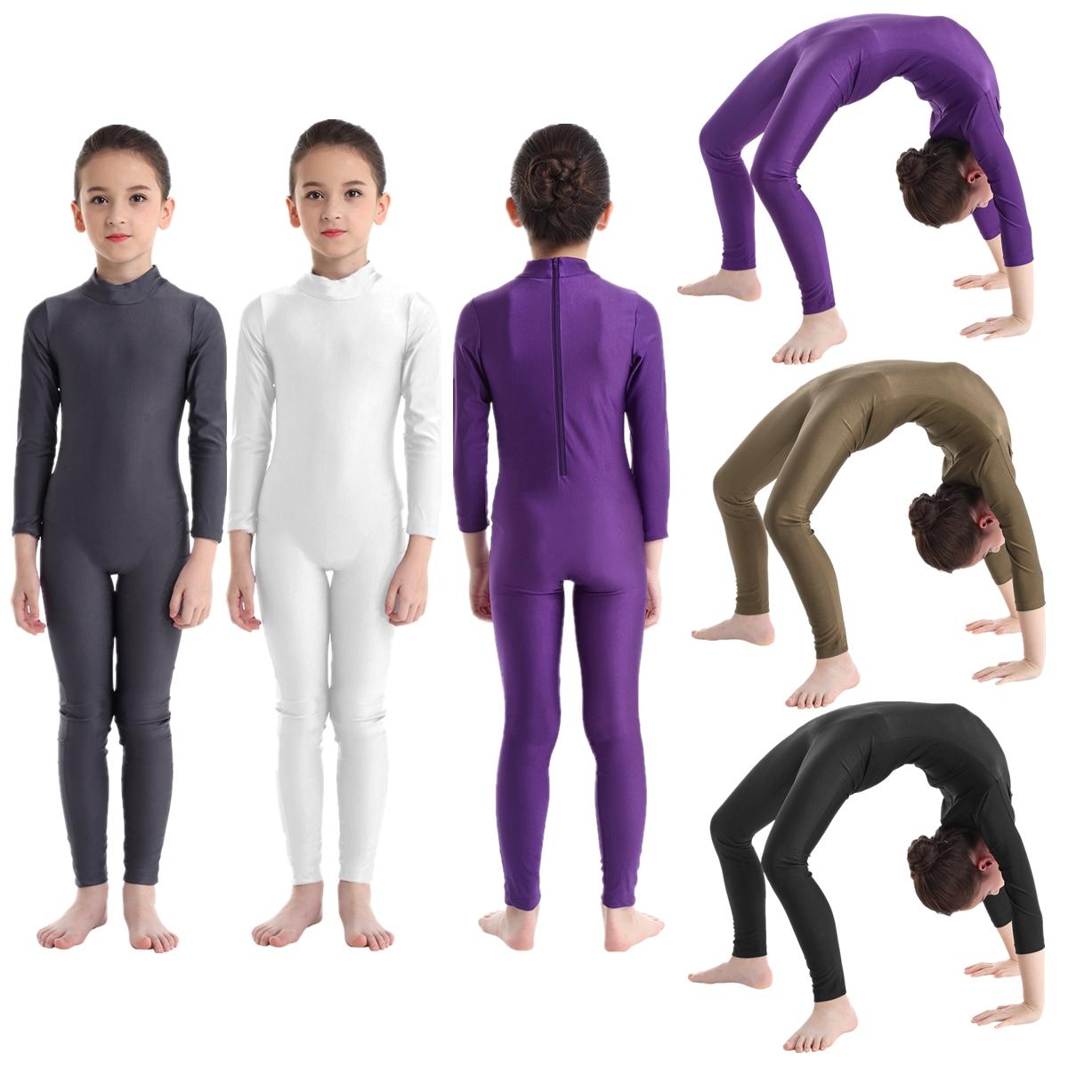 IEFiEL Kindermeisjes dansgymnastiek turnpakje met lange mouwen Unitard volledige lengte bodysuit Catsuit danskleding kostuums