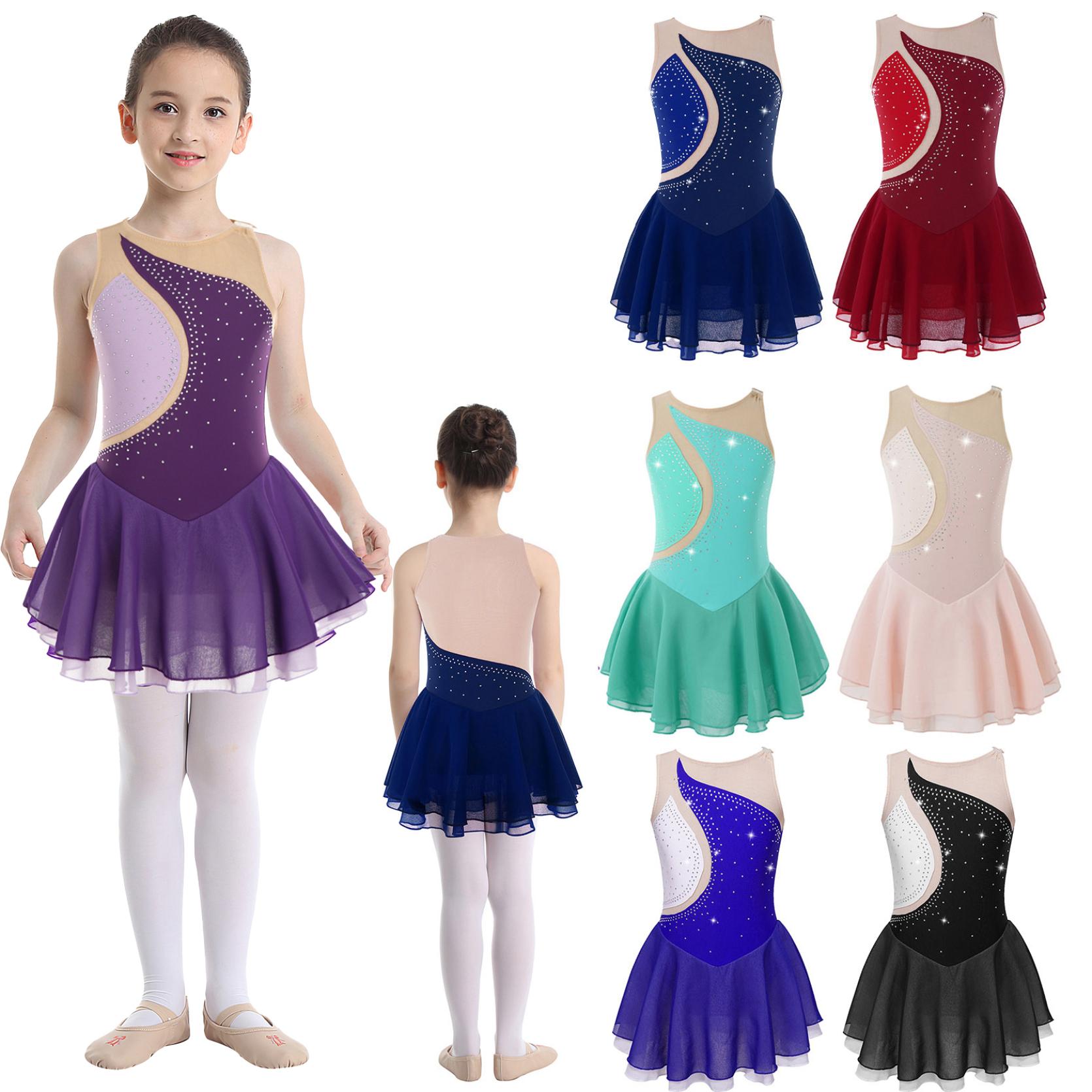 IEFiEL Ballet Dans Jurk Kind Meisjes Strass Mesh Rok Gymnastiek Turnpakje Prestaties Figuur Schaatsen Jurk Danskleding