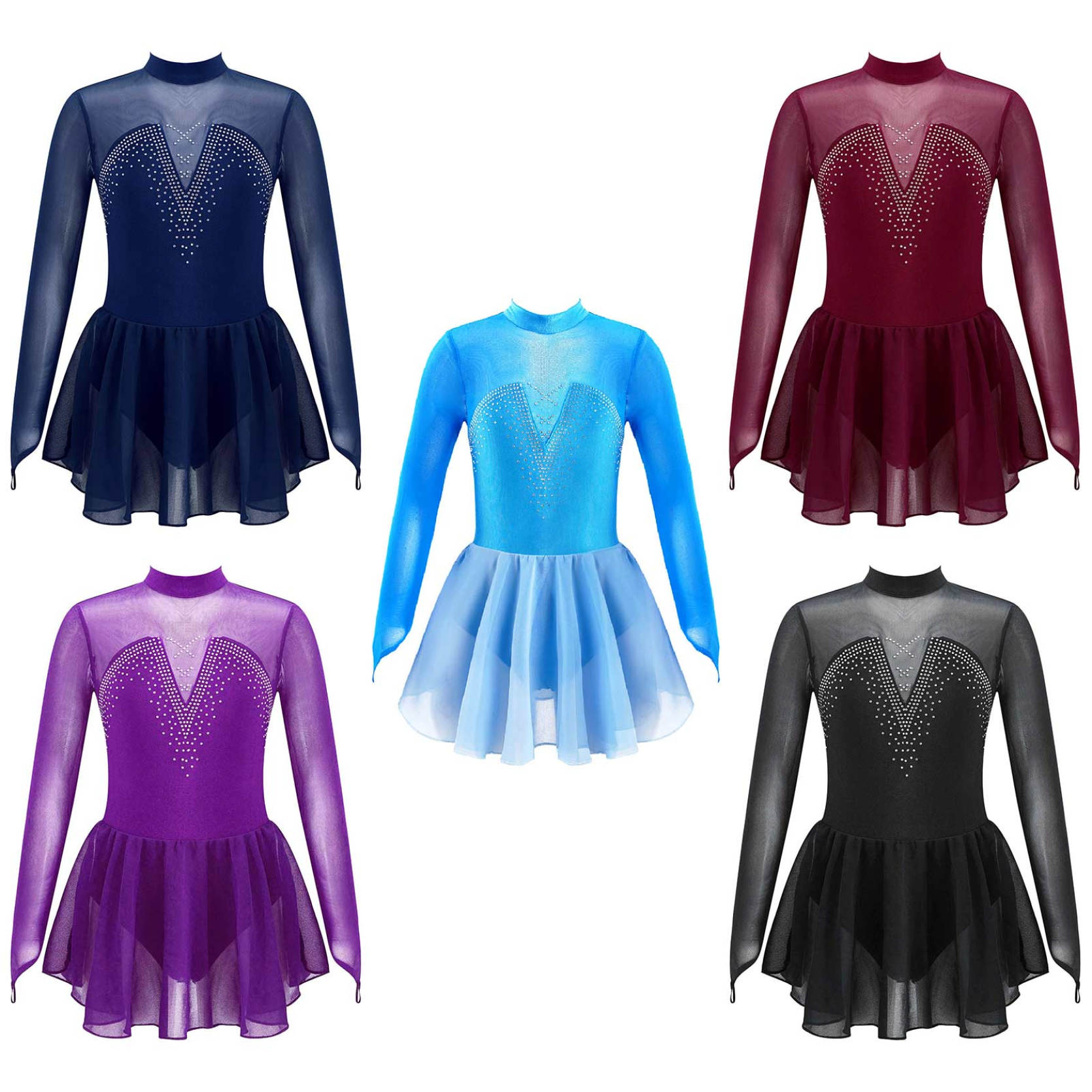 IEFiEL Kinderen Meisjes Figuur Schaatsen Dancewear Jurk Sparkly Strass Mesh Splice Ballerina Ballet Gymnastiek Workout Tule Tutu Jurk