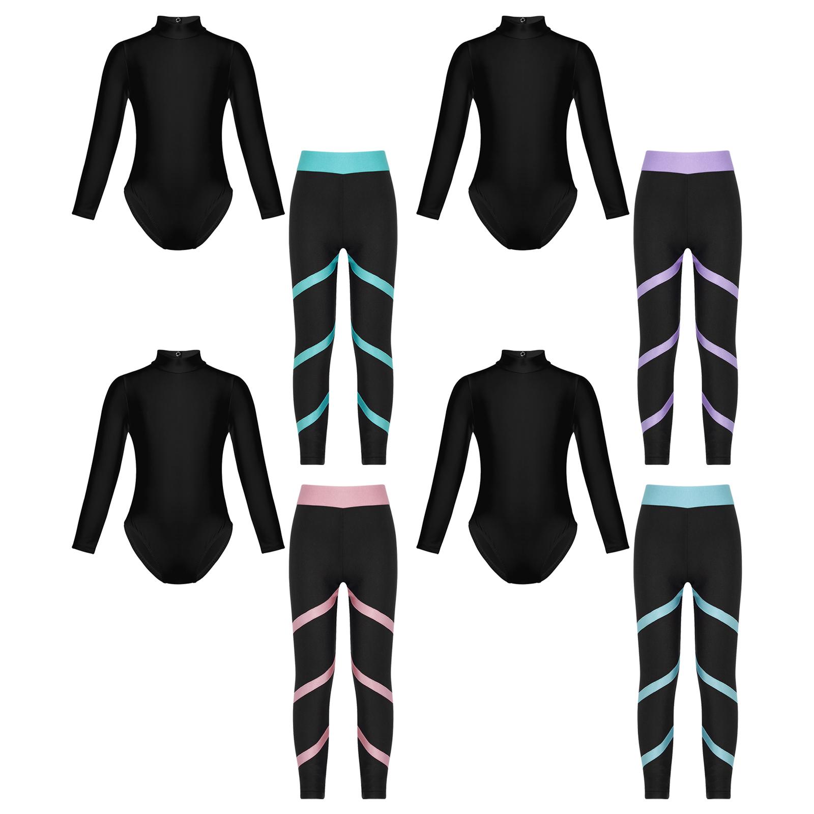 Fldy Kinderen meisjes gymnastiek dans sportsets turnpakje met lange mouwen en leggings danskleding outfits