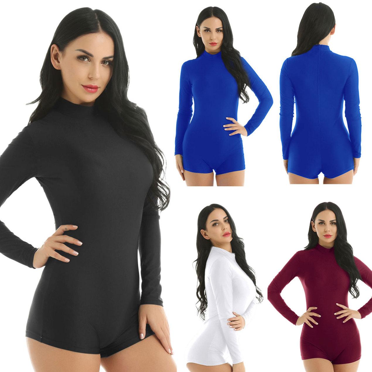 IEFiEL Volwassen balletdans turnpakje coltrui spandex bodysuit met lange mouwen voor dames