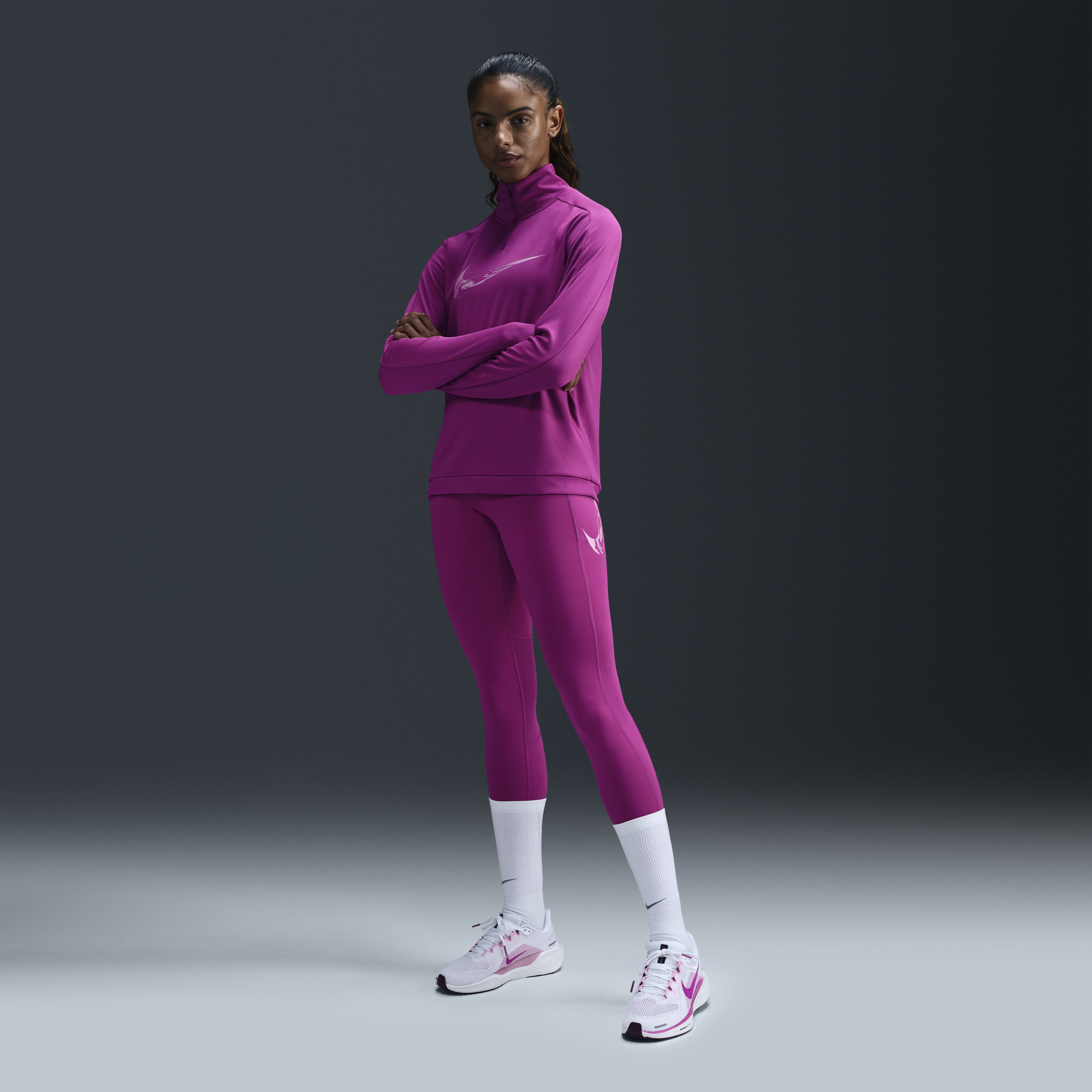 Nike Fast 7/8-hardlooplegging met halfhoge taille en zakken voor dames - Paars