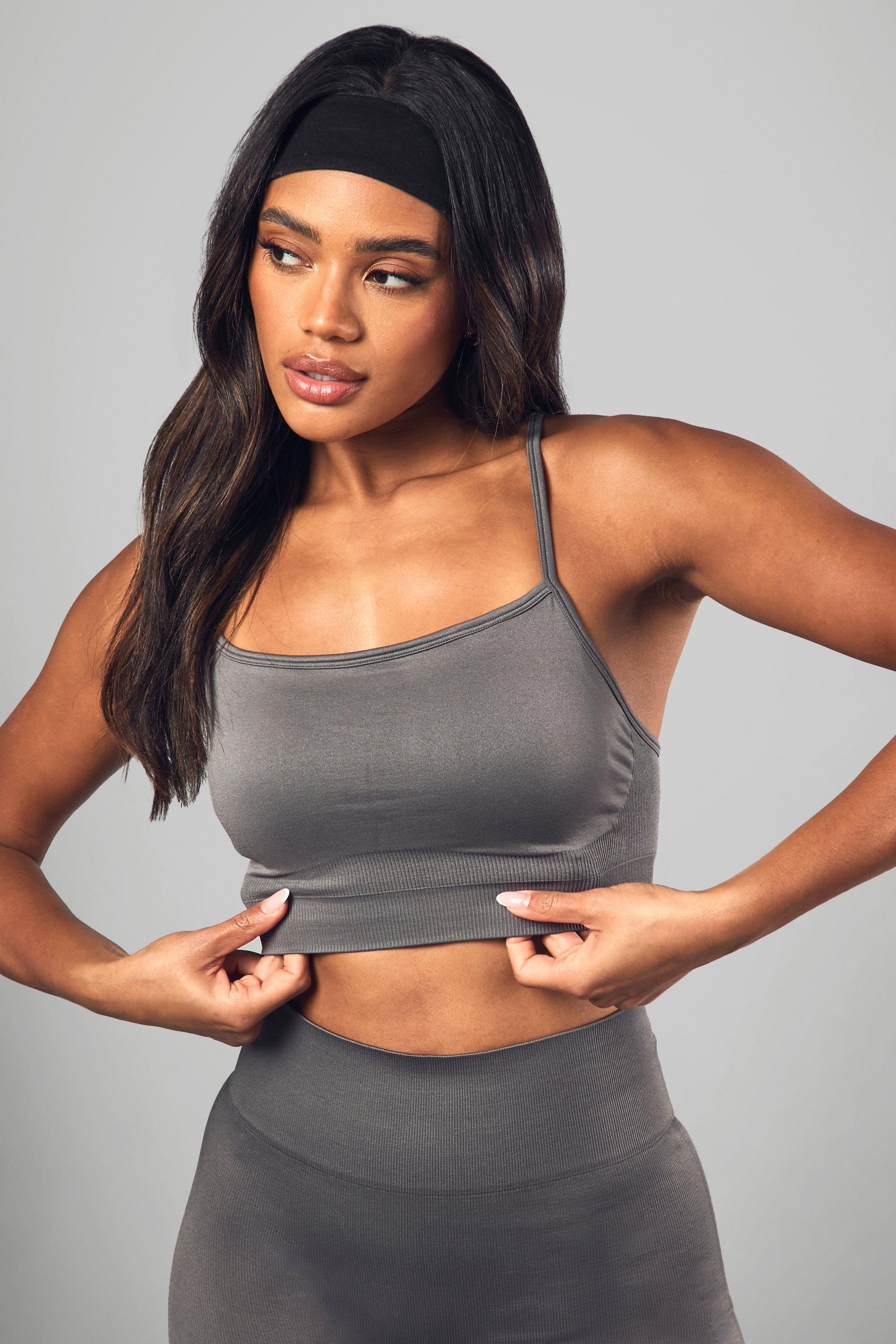 Boohoo Naadloze Geribbelde Gewatteerde Sport Bh, Charcoal