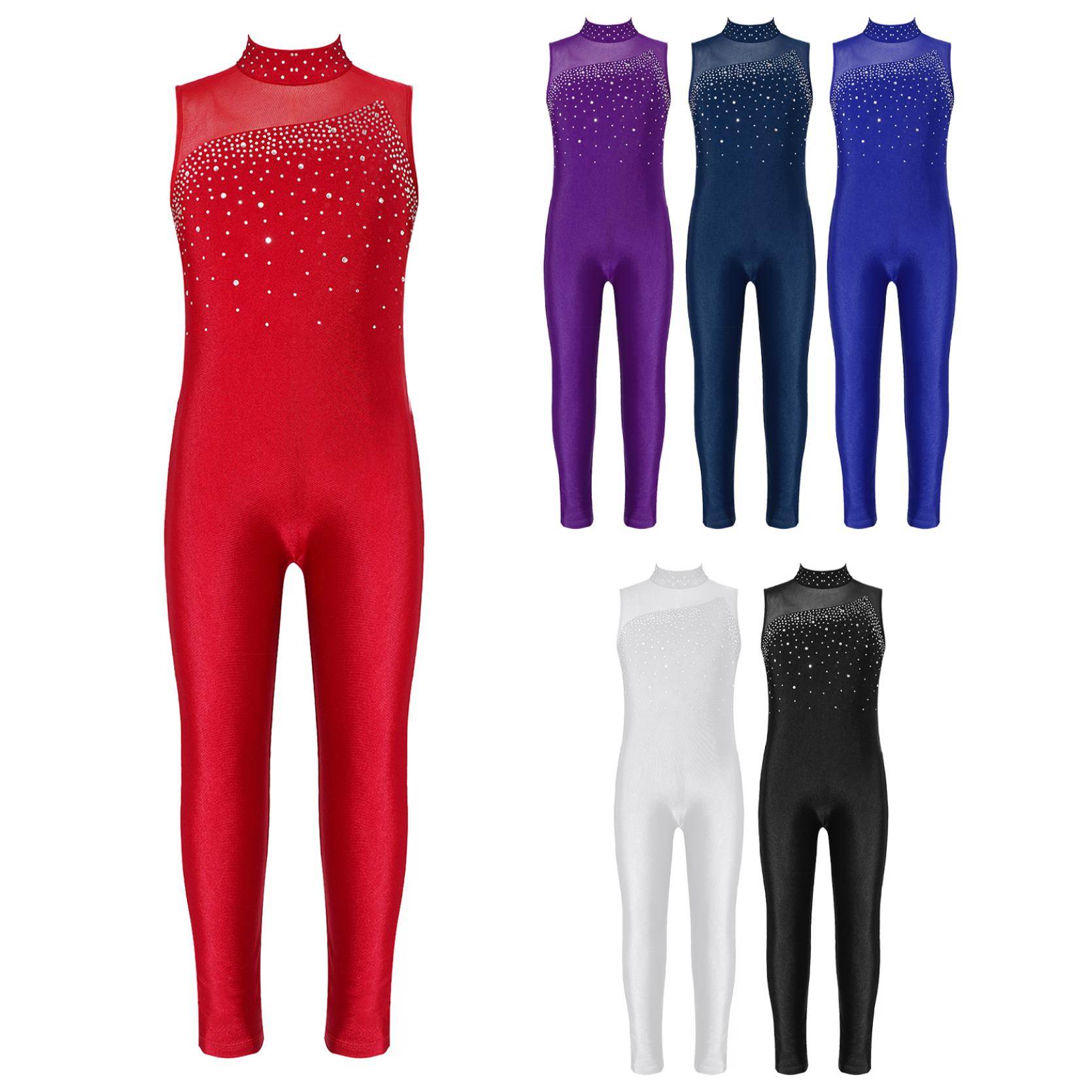 IEFiEL Kinderen Meisjes Ballet Dans Jumpsuit Mouwloze Strass Gymnastiek Workout Dans Maillots Kunstschaatsen Unitard Podiumkostuums 5-6 Years wit