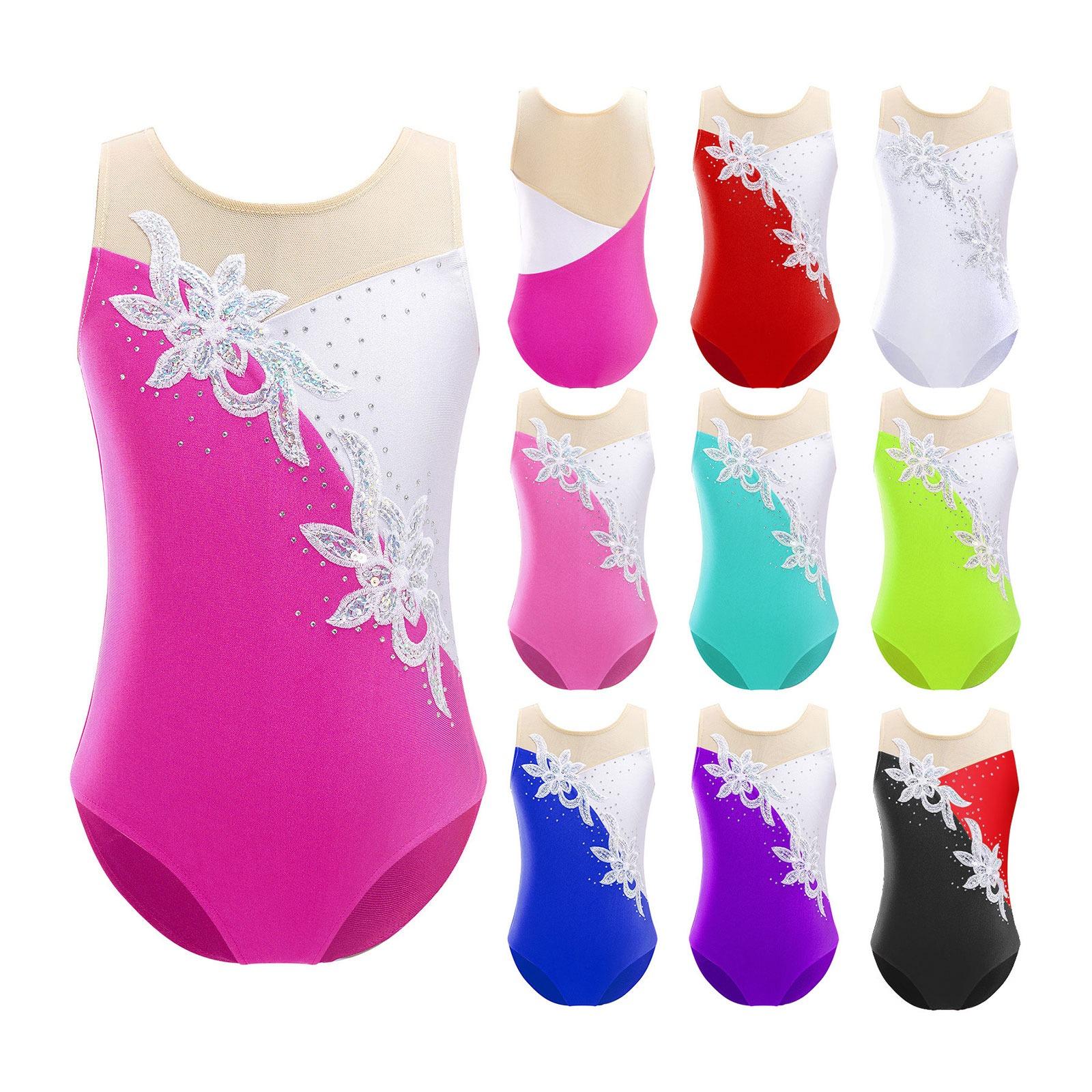 Fldy Eendelige meisjes gymnastiek training turnpakje mesh patchwork stijl danskleding kinderen schaatsen bodysuit 5-6 Years koningsblauwe kleur