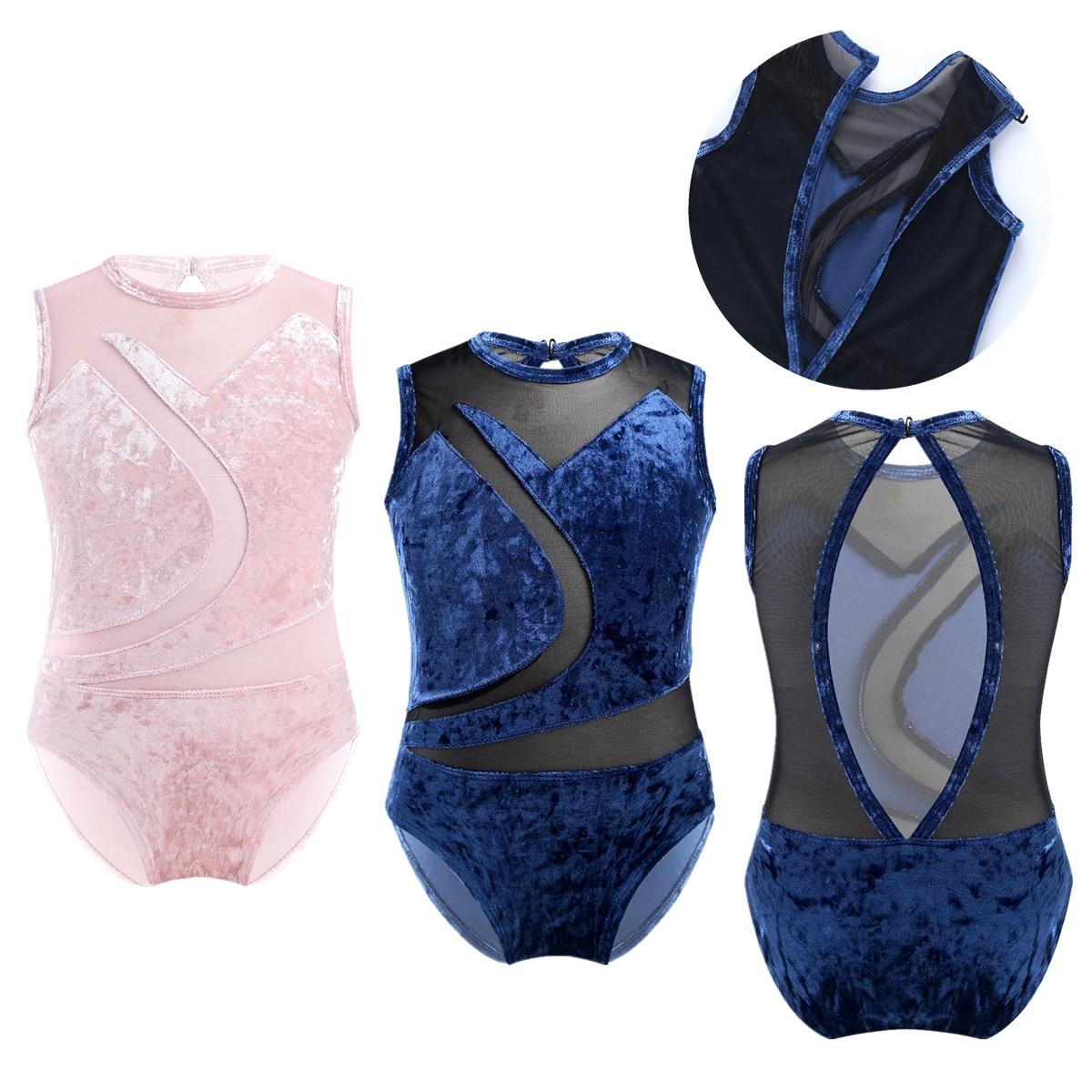 ZDHoor Kinderen meisjes mouwloze terug uitsparing ballet dans gymnastiek turnpakje jumpsuit 3-4 Years marineblauwe kleur