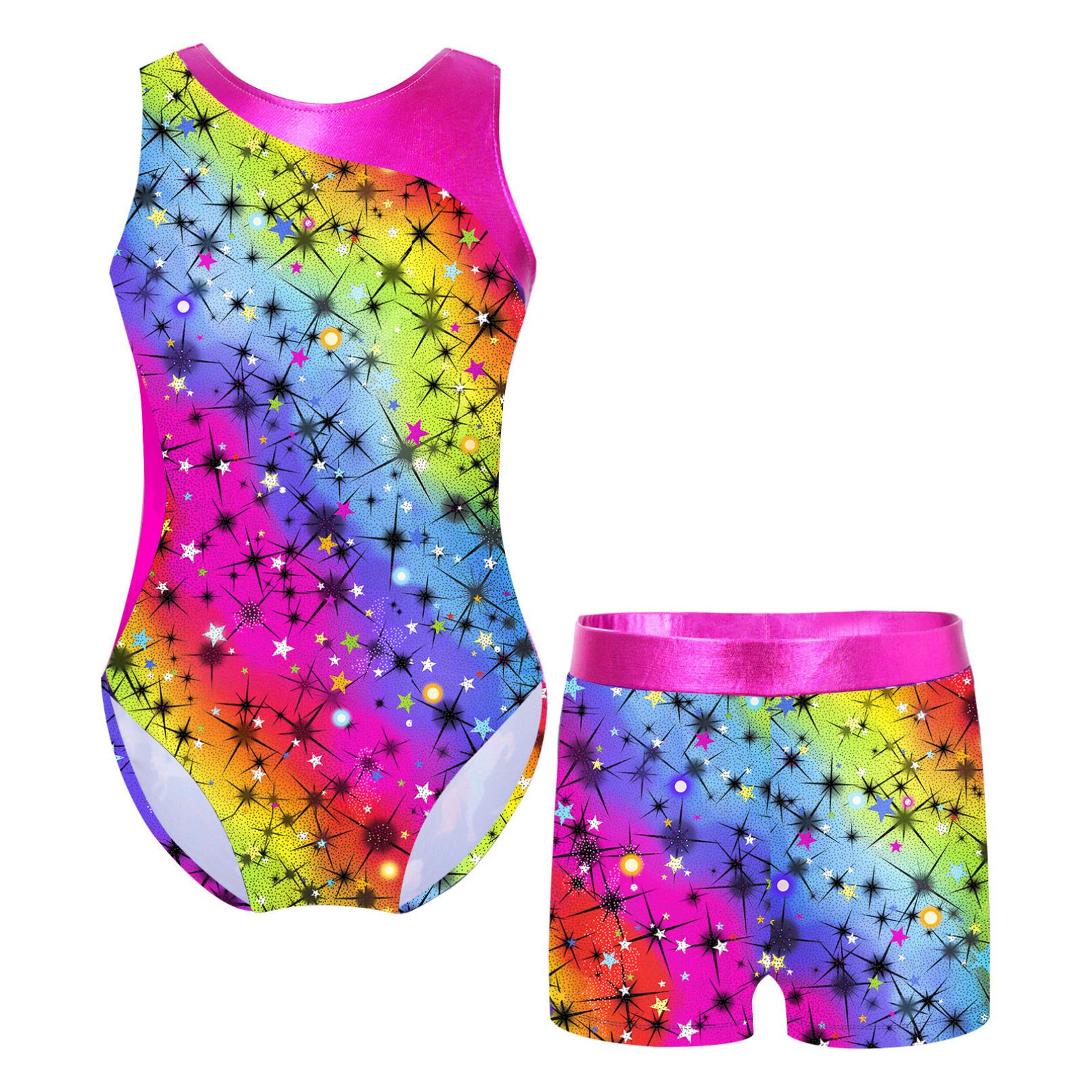 HULIJA Kinderen meisje ballet dans gymnastiek turnpakje mouwloze bodysuit met shorts schaatsen podiumprestaties kostuums 3-4 Years marineblauwe kleur