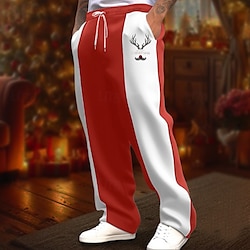 Light in the box Voor heren Kerst Broek Joggingbroeken Broek Joggingbroek met rechte pijpen Zak Trekkoord Elastische taille Kleurenblok Hert Comfort Kerstmis Buitensporten Modieus Casual Zwart / Rood Wit