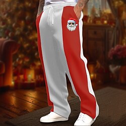 Light in the box Voor heren Kerst Broek Joggingbroeken Broek Joggingbroek met rechte pijpen Zak Trekkoord Elastische taille Kleurenblok Kerstman Comfort Kerstmis Buitensporten Modieus Casual Zwart / Rood Wit