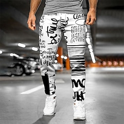 Light in the box Voor heren Joggingbroeken Jogger Broek Trekkoord Zijzakken Elastische taille Grafisch Brief Voor buiten Sport Volledige lengte Casual Dagelijks Ontwerper Casual / sportief Zwart / Wit Micro-elastisch