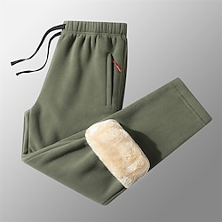 Light in the box Voor heren Sherpa Atletische broek Broek Joggingbroek met rechte pijpen Zak Trekkoord Elastische taille Effen Comfort Warm Buitensporten Dagelijks Modieus Casual Leger groen Zwart Micro-elastisch