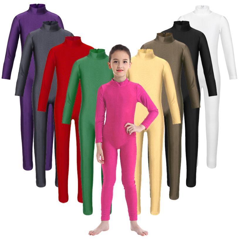 Inlzdz Kinderen meisjes lange mouw dans gymnastiek turnpakje unitard volledige lengte bodysuit kostuum danskleding 3-4 Years zwart