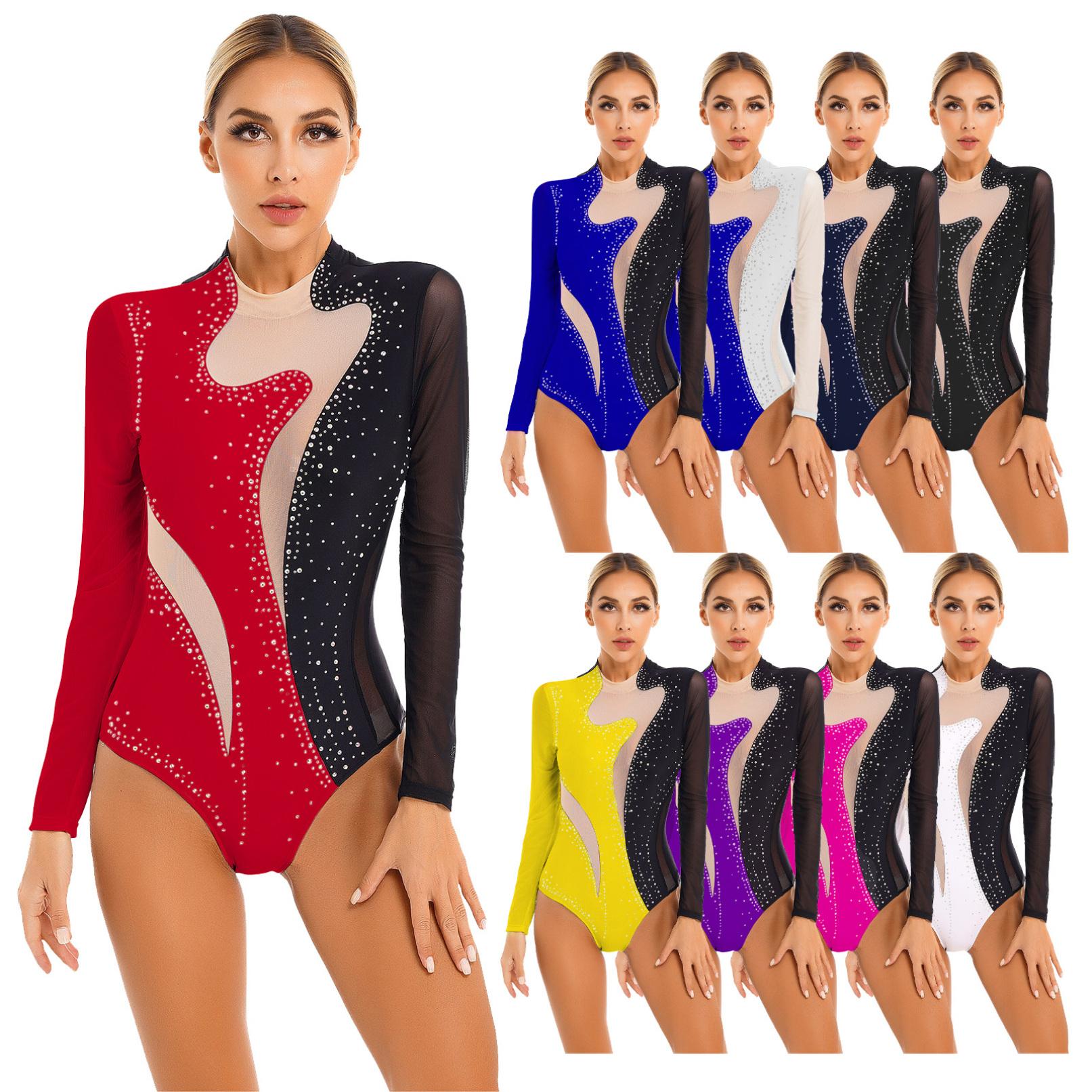 Daenrui Womens Latin Dance Figuur Schaatsen Romper Meisje Ballet Gymnastiek Turnpakje Danskostuum S wit/zwart