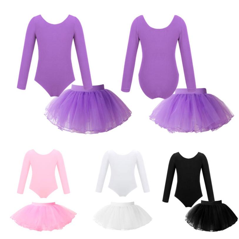 Daenrui 2 stuks danskleding meisjes turnpakje met lange mouwen en tutu rok ballet dans gymnastiekoutfit 2-3 Years wit