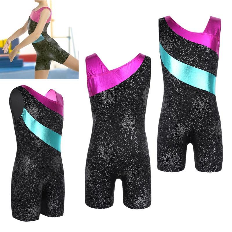 Fldy Kinderen meisjes mouwloze Sparkly Splice ballet dans gymnastiek turnpakje jumpsuit unitard 3-4 Years zwart