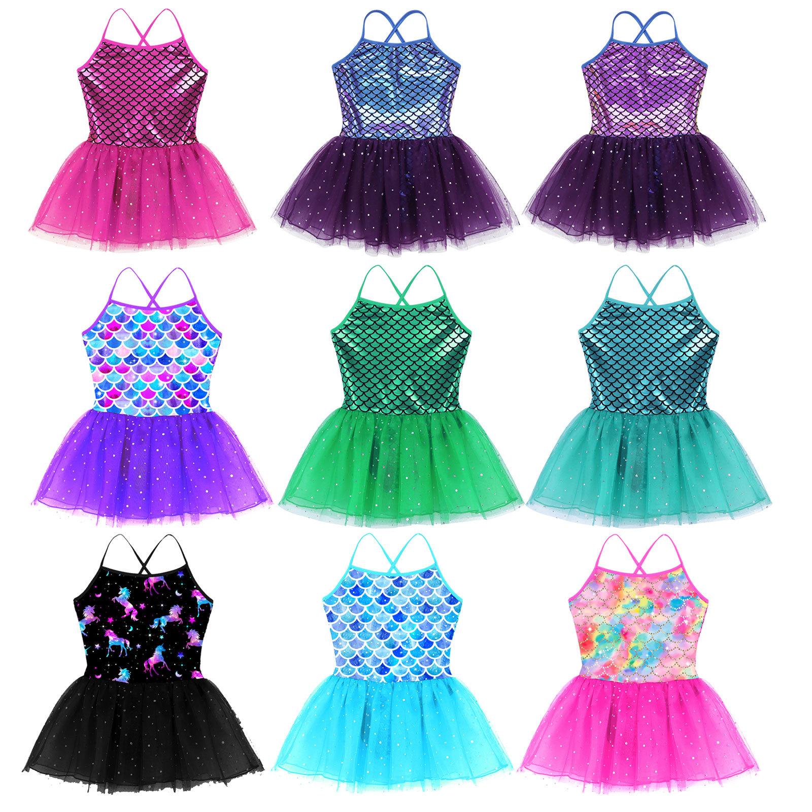 ZDHoor Kinderen Meisjes Schubben Sparkle Schouderbanden Gymnastiek Ballet Dans Maillots Tutu Jurk Zeemeermin Kostuum 3-4 Years groen