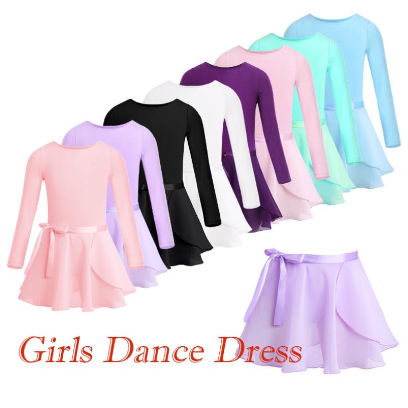 HULIJA Kinderen meisjes katoen lange mouwen ballet dans gymnastiek turnpakje met chiffon rok outfit set 3-4 Years roze parelkleur