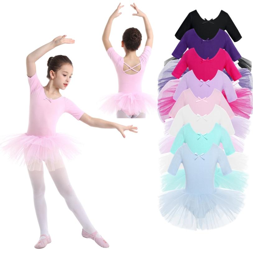 WinYing Kinderen meisjes korte mouw katoenen tule ballet dans turnpakje jurk 2-3 Years roze