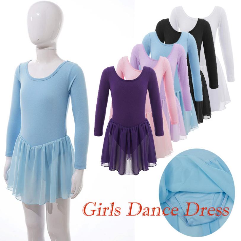 YONGHS Meisjes Basic Lange Mouw Ballet Rok Turnpakje Danskleding Kids Jurken 2-3 Years roze