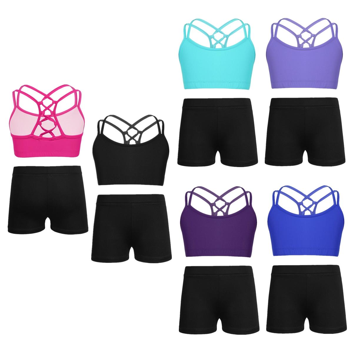 Sxiwei Kinderen Meisjes Klassieke Danskleding Set Vest Top met Booty Shorts Gymnastiek Danskleding Sport Yoga Atletische outfits 5-6 Years zwart