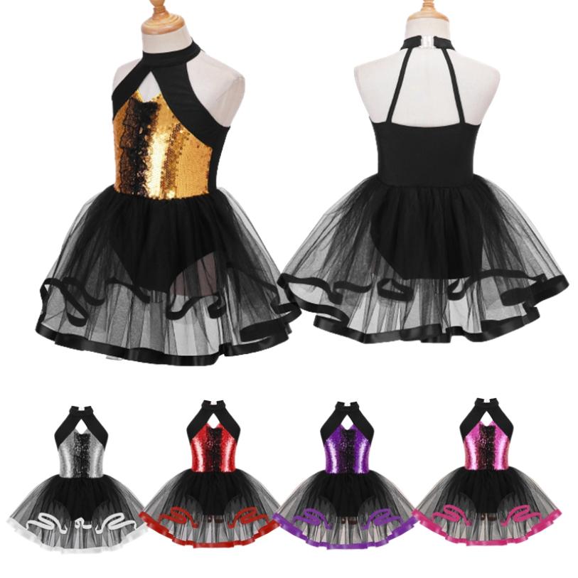 WinYing Kinderen Meisjes Glitter Pailletten Dans Tutu Ballet Jurk Halter Hals Gymnastiek Turnpakje Moderne Latin Jazz Dansen Prestaties Kostuum 3-4 Years goud