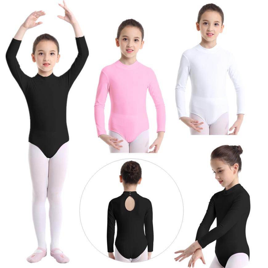 IEFiEL Kind Lange Mouw Mock Neck Professionele Ballet Dans Leotard Meisjes Gymnastiek Bodysuit Unitard 9-10 Years zwart