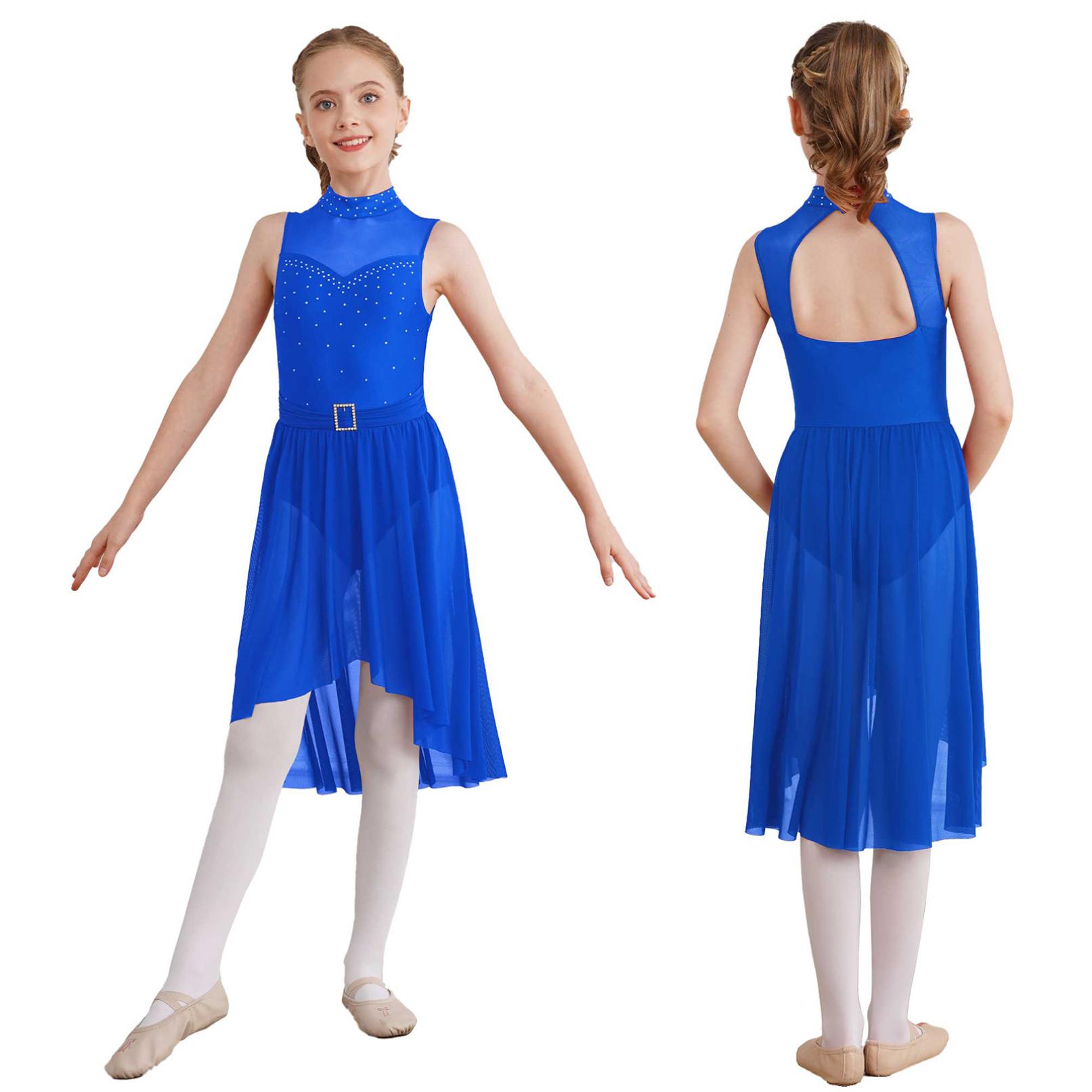 YONGHS Mouwloos gymnastiekpakje voor meisjes Ballet Lyrische dansjurk Stijldansen Prestatiekostuum 5-6 Years marineblauwe kleur