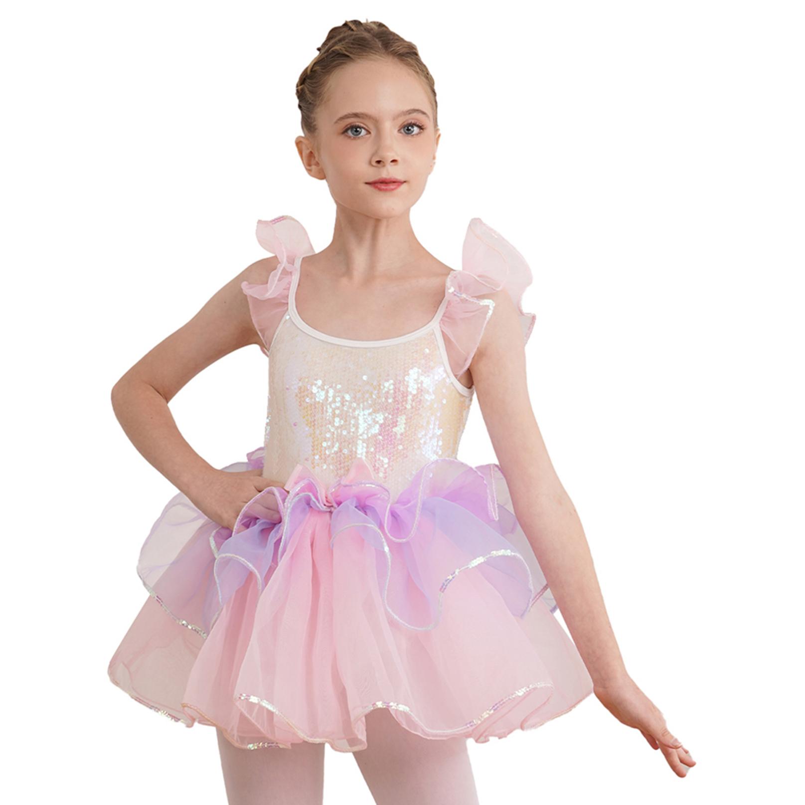 Inhzoy Kinderen Meisjes Mouwloze Glanzende Pailletten Tutu Jurk Ballet Dans Turnpakje Ballerina Kostuum Dancewear 2-3 Years lichtpaarse kleur