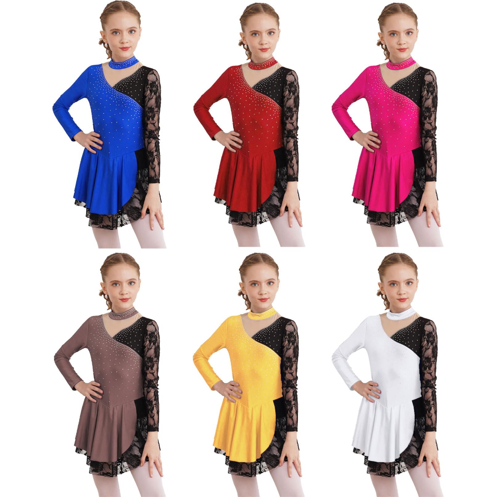 WinYing Kinderen Meisjes Bloemen Kant Ballet Turnpakje Schaatsen Jurk Lyrische Moderne Dans Kostuum Dancewear 5-6 Years koningsblauwe kleur