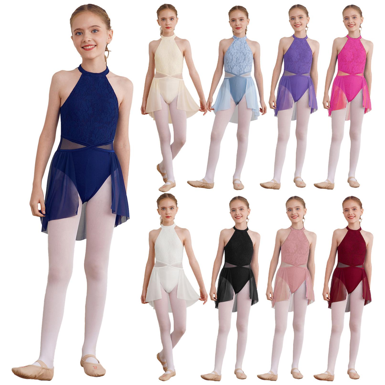 Tiaobug Meisjes mouwloze holle rug ballet maillots tutu jurk danskleding partij spelen kostuum 5-6 Years marineblauwe kleur