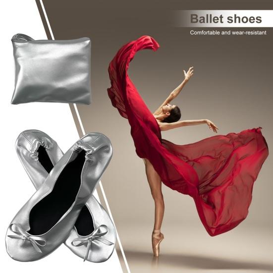 Party&Festival Supplies 1 paar opvouwbare balletschoenen met opbergtas Superzacht Slijtvast Ademend Gemakkelijk schoon te maken Yoga Dansslippers Schoenen M champagne