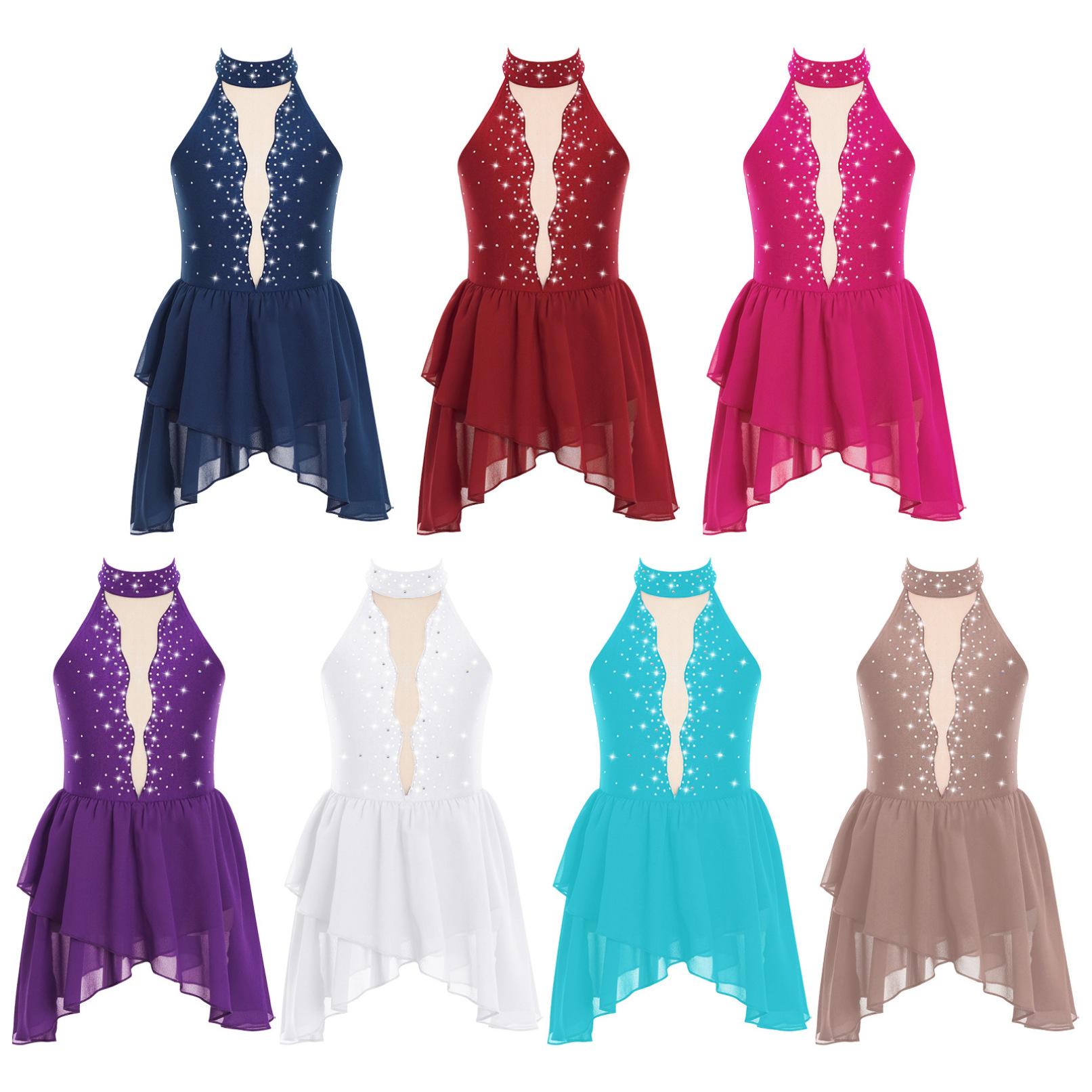 Manyakai Kinderen Meisjes Ballet Lyrische Dans Jurk Strass Kunstschaatsen Kostuum Mouwloos Sheer Mesh Gymnastiek Turnpakje Danskleding 5-6 Years marineblauwe kleur